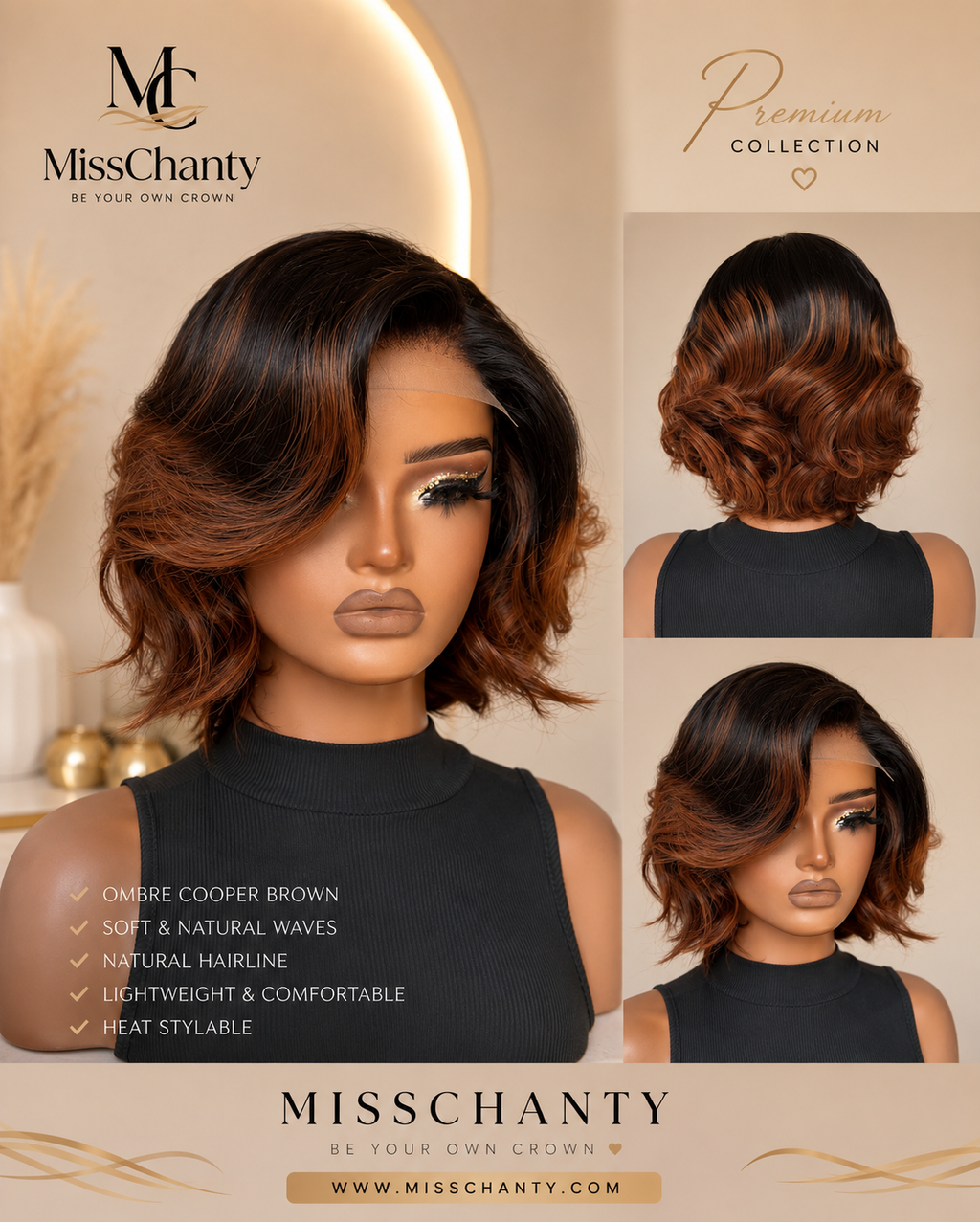 Ombré Copper Brown Bob Lace Front Wig