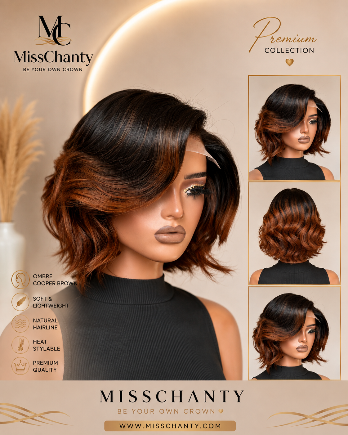 Ombré Copper Brown Bob Lace Front Wig