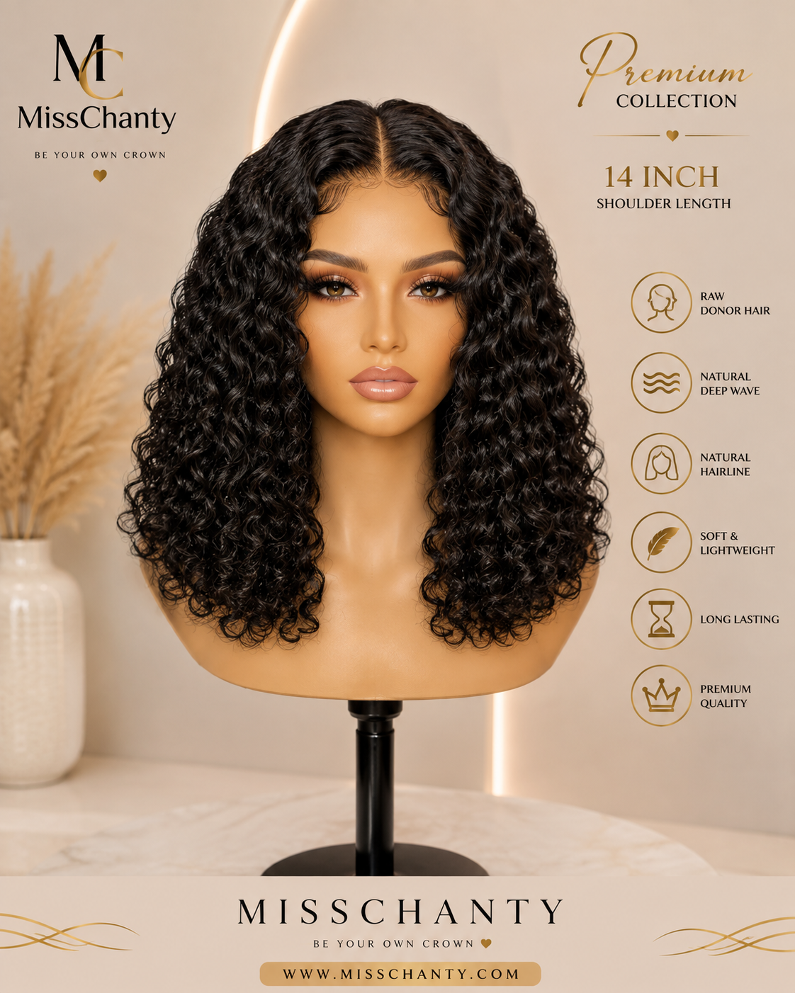 Diepe Krulhaar Lace pruik – schouder lengte