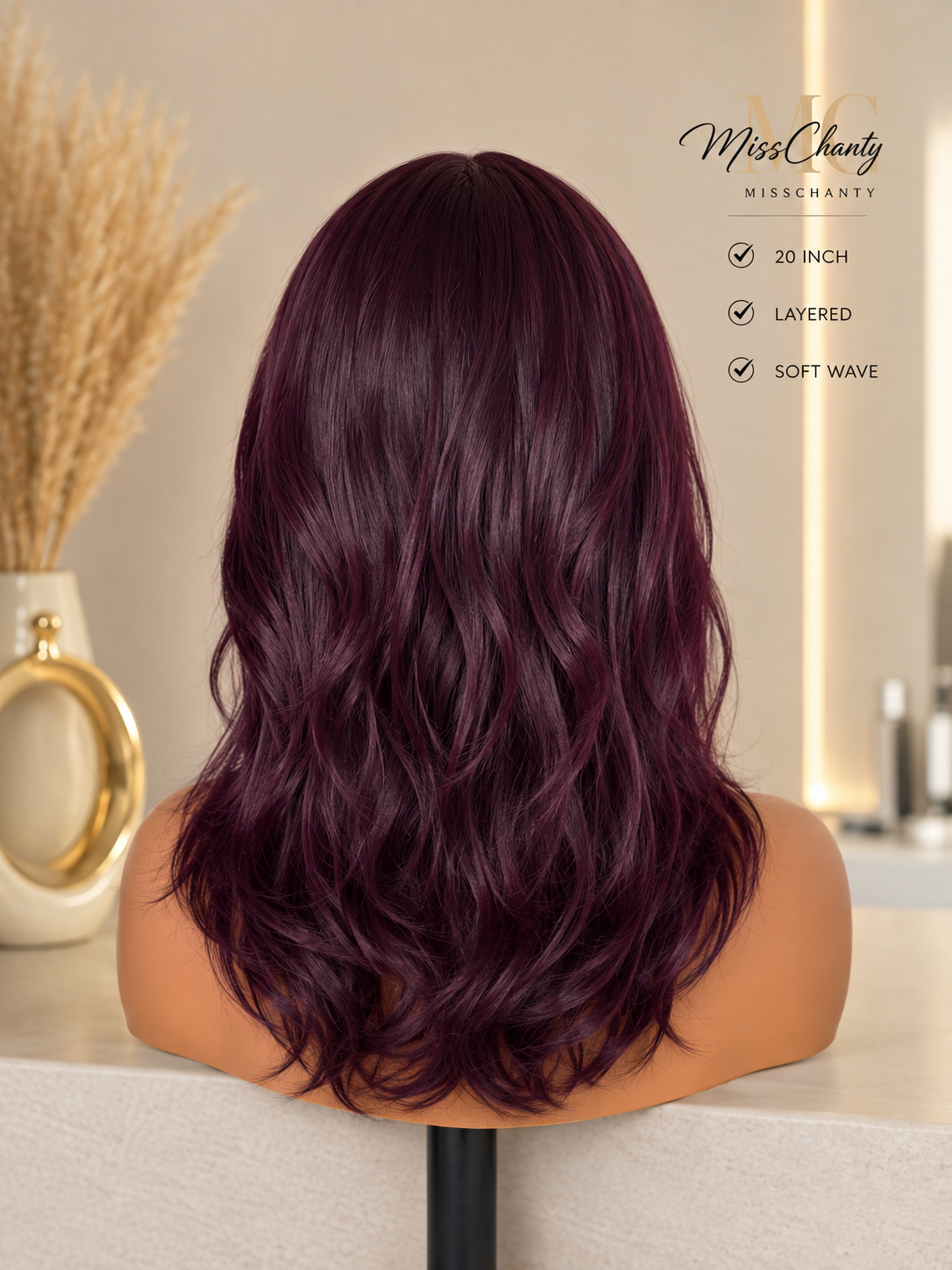 Burgundy gelaagde wave pruik 20 inch